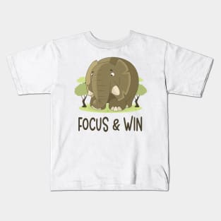 Focus And Win - Elephant Lover Motivational Quote Kids T-Shirt